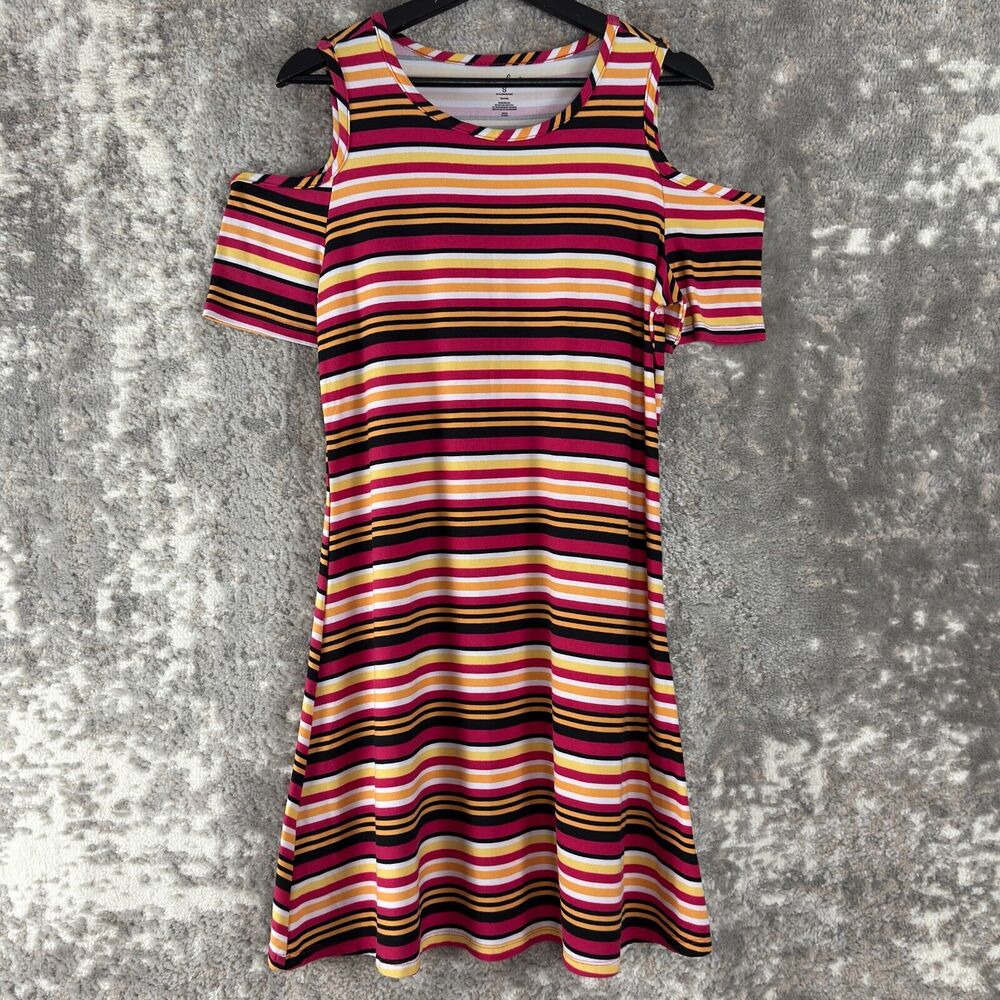Just Be Size S Striped Cold Shoulder Stretch Casual‎ Knee Length Shirt Dress